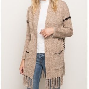 Cozy and Warm Blanket Stitch Open Tan Cardigan